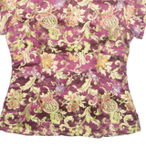 KAIYU Eastern Inspired Womens Printed Top Maroon V-Neck Floral S
