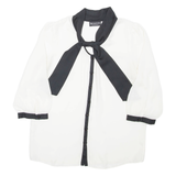 LAURA SCOTT Sheer Womens Blouse White High Neck Long Sleeve M