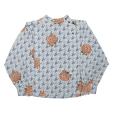 Womens Printed Blouse Grey Button Neck Long Sleeve Floral L