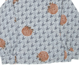 Womens Printed Blouse Grey Button Neck Long Sleeve Floral L