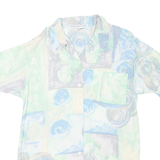 Womens Printed Shirt Blue Collared Crazy Pattern L