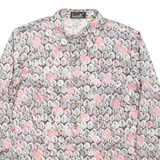 Womens Printed Shirt Grey Collared Long Sleeve Crazy Pattern L