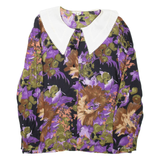 Womens Printed Top Purple Collared Long Sleeve Crazy Pattern M