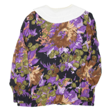 Womens Printed Top Purple Collared Long Sleeve Crazy Pattern M