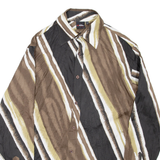 KIWI Womens Printed Shirt Black Collared Long Sleeve Striped L