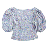 Womens Puff Sleeve Blouse Purple Crazy Pattern M