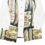 YOUR SIXTH SENSE Womens Printed Shirt White Collared Long Sleeve Crazy Pattern L