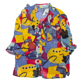 Sheer Womens Ruffle Blouse Blue Crazy Pattern XL