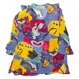 Sheer Womens Ruffle Blouse Blue Crazy Pattern XL