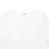 ELKONT Womens Cropped Blouse White V-Neck Long Sleeve M