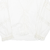 ELKONT Womens Cropped Blouse White V-Neck Long Sleeve M