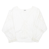 ELKONT Womens Cropped Blouse White V-Neck Long Sleeve M