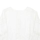 ELKONT Womens Cropped Blouse White V-Neck Long Sleeve M