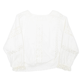 ELKONT Womens Cropped Blouse White V-Neck Long Sleeve M