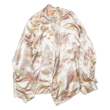 Womens Wrap Blouse Beige High Neck Long Sleeve Crazy Pattern M