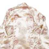 Womens Wrap Blouse Beige High Neck Long Sleeve Crazy Pattern M