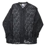 YESSICA Sheer Womens Shirt Black Collared Long Sleeve L