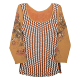 Womens Printed Top Brown Long Sleeve Crazy Pattern S