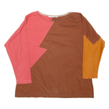 DENI CLER Womens Top Brown Long Sleeve Colourblock L