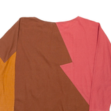 DENI CLER Womens Top Brown Long Sleeve Colourblock L