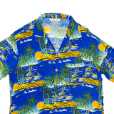 Mens Hawaiian Shirt Blue Crazy Pattern XL