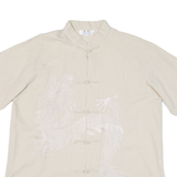 LANG YI Eastern Inspired Dragon Mens Plain Shirt Beige 2XL