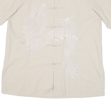 LANG YI Eastern Inspired Dragon Mens Plain Shirt Beige 2XL
