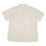 LANG YI Eastern Inspired Dragon Mens Plain Shirt Beige 2XL