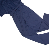 Belted Womens Jumpsuit Blue Wide-Leg S