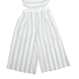 Cut Out Waist Womens Playsuit Grey Striped Wide-Leg XS
