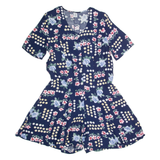 Womens Playsuit Blue Floral Wide-Leg Viscose M