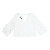 ZARA BASIC Womens Oversized Top White V-Neck Long Sleeve S