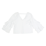 ZARA BASIC Womens Oversized Top White V-Neck Long Sleeve S
