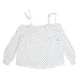 ZARA Womens Off Shoulder Top White Long Sleeve Linen Polka Dot M
