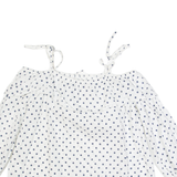 ZARA Womens Off Shoulder Top White Long Sleeve Linen Polka Dot M