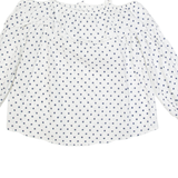 ZARA Womens Off Shoulder Top White Long Sleeve Linen Polka Dot M