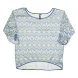 RAINBOW Mesh Womens Printed Top Blue 3/4 Sleeve Fair Isle L