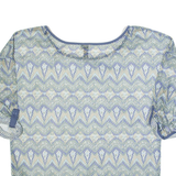 RAINBOW Mesh Womens Printed Top Blue 3/4 Sleeve Fair Isle L