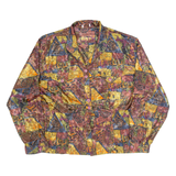 Womens Printed Shirt Brown Collared Long Sleeve 90s Crazy Pattern L