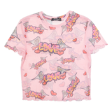 BERSHKA Graffiti Sheer Womens Printed Top Pink M