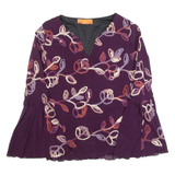 QUINZE HEURES TRENTE Womens Bardot Top Purple V-Neck Long Sleeve Floral M