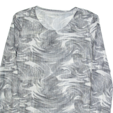 Mesh Womens Printed Top White Long Sleeve Crazy Pattern M