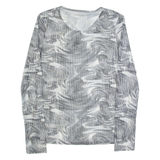 Mesh Womens Printed Top White Long Sleeve Crazy Pattern M
