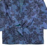 MOD Blazer Style Womens Printed Top Blue V-Neck Long Sleeve 90s Floral L