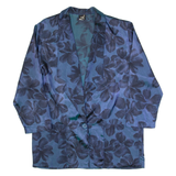 MOD Blazer Style Womens Printed Top Blue V-Neck Long Sleeve 90s Floral L