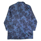 MOD Blazer Style Womens Printed Top Blue V-Neck Long Sleeve 90s Floral L