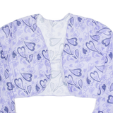 Heart Design Shawl Womens Cropped Top Purple V-Neck Long Sleeve M