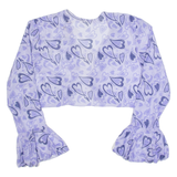 Heart Design Shawl Womens Cropped Top Purple V-Neck Long Sleeve M