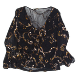 Y2K Womens Top Black V-Neck Long Sleeve 90s S