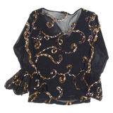 Y2K Womens Top Black V-Neck Long Sleeve 90s S